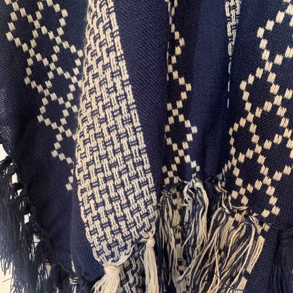 Navy Blue Grey Fringed Wrap Shawl One Size Fits Most - Picture 7 of 7